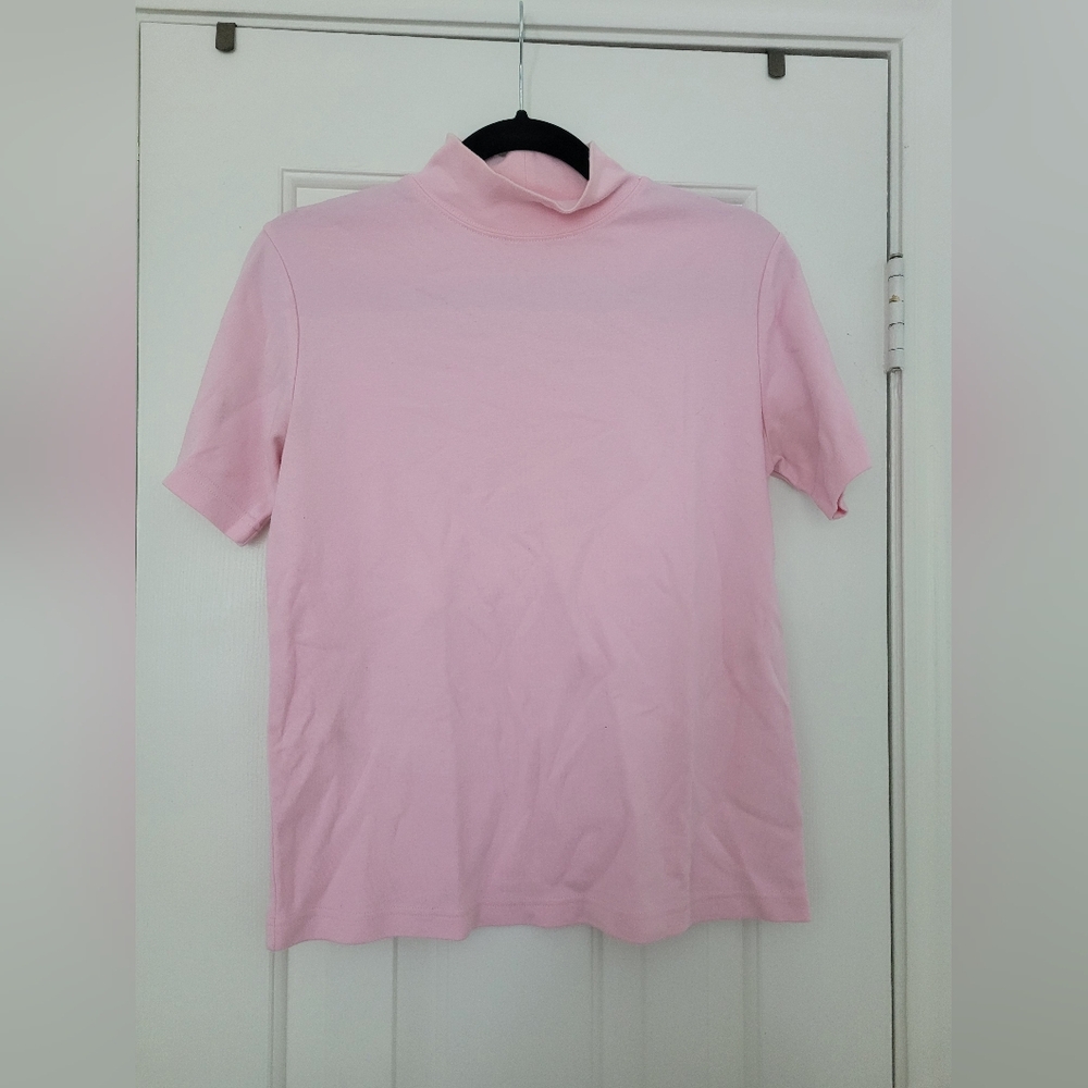 UltraSofts pink short sleeve mockneck